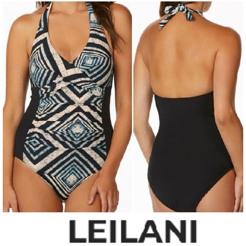 Leilani Women's Geometric Haltersurplice One Piece Swimsuit Size 6